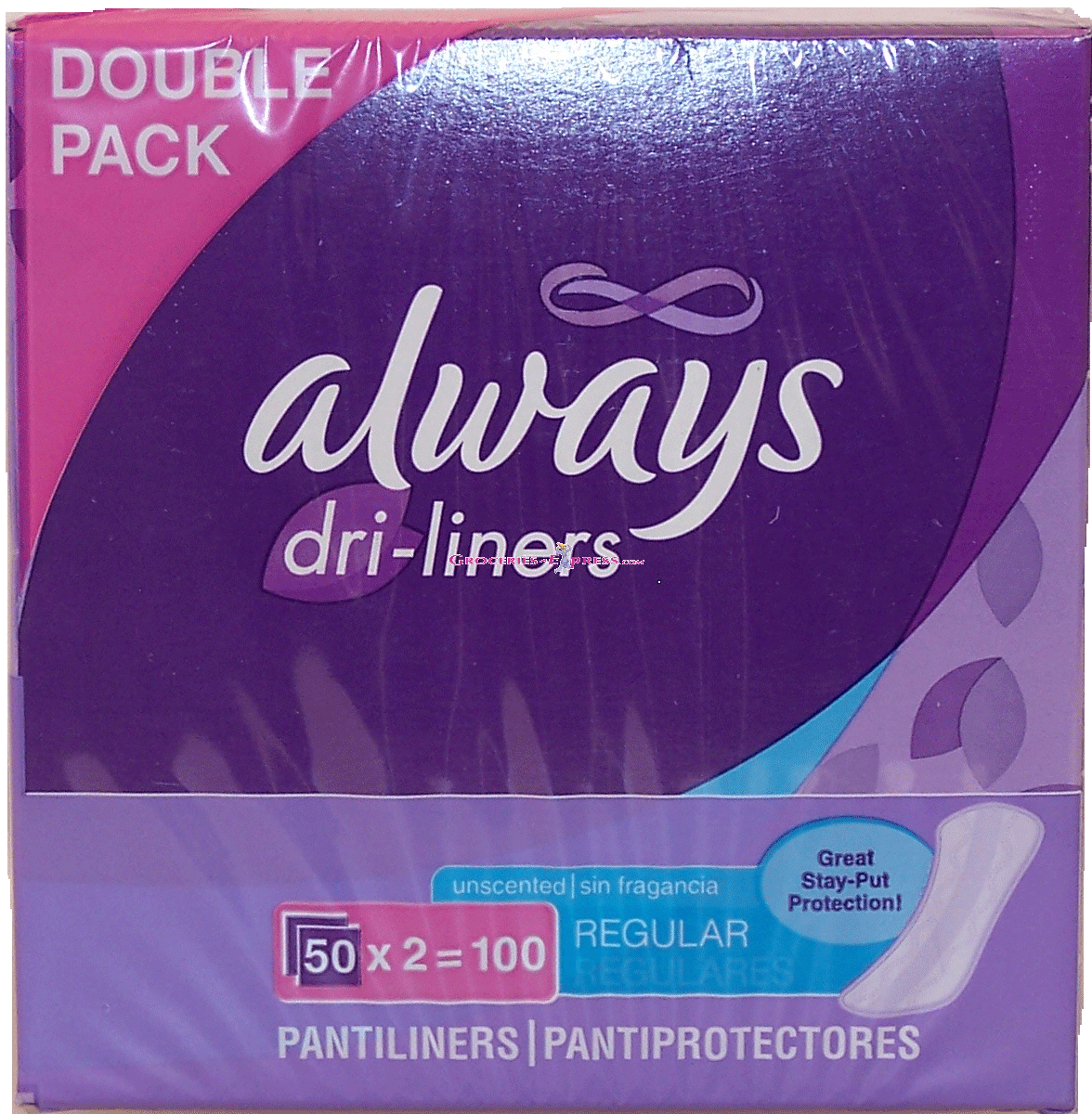 Always&nbsp;dri-liners&nbsp;pantiliners, regular, double pack Full-Size Picture